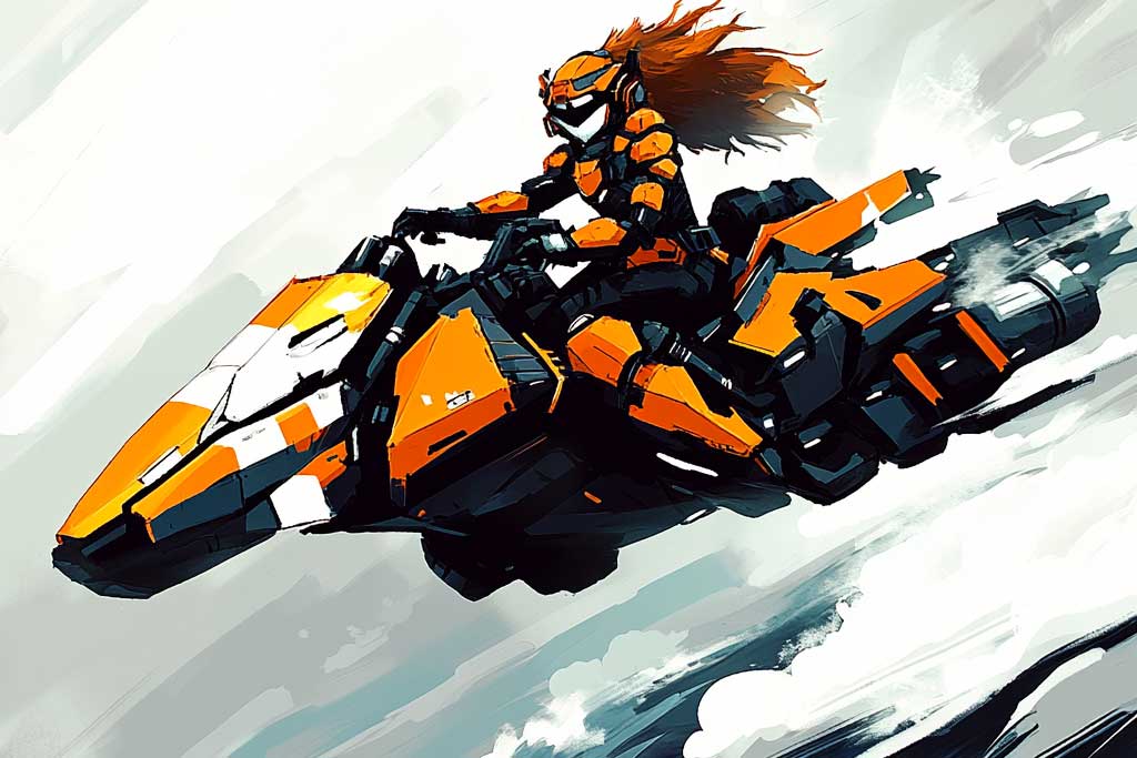 Mecha robot in flight — PsiSys concept visualization